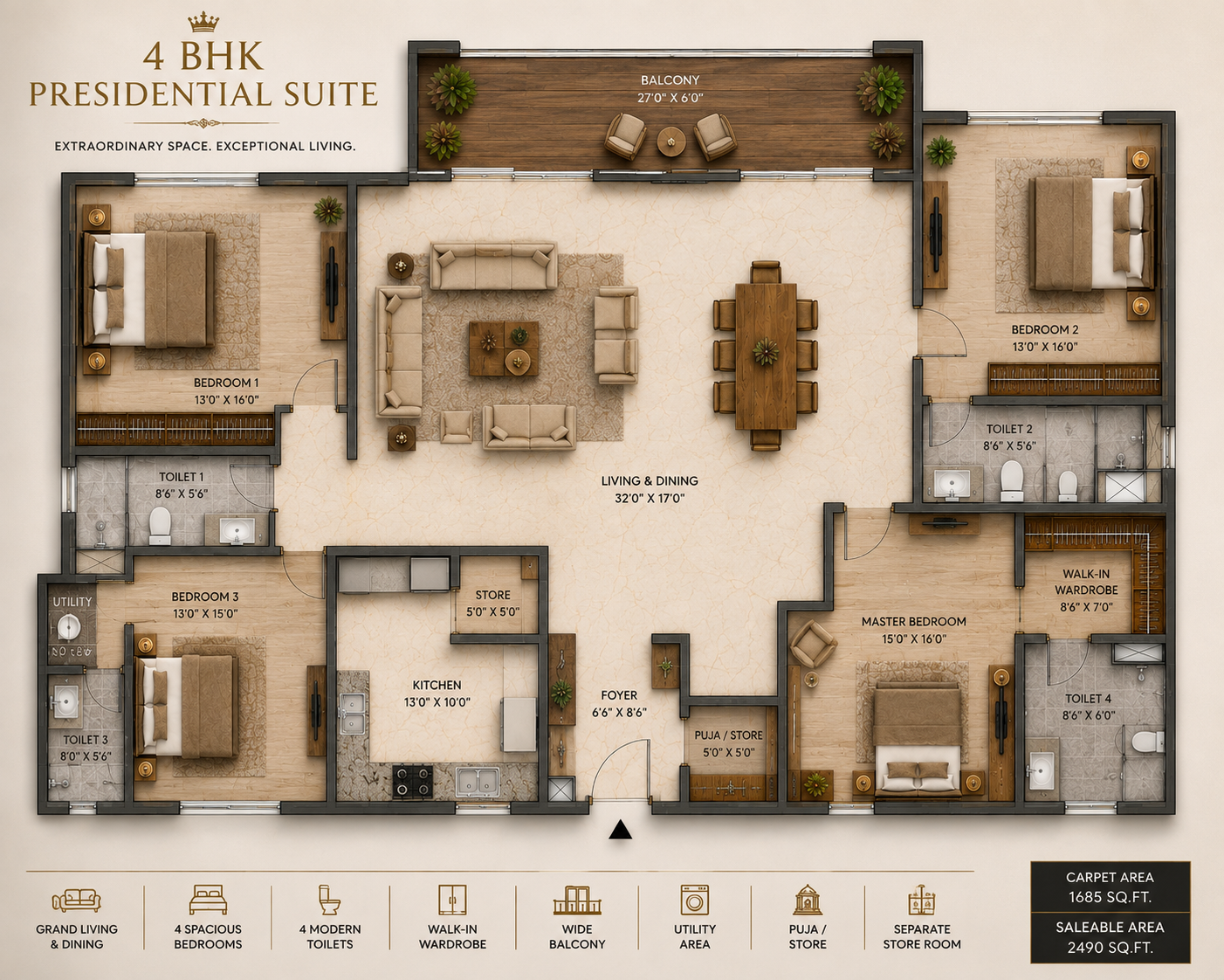 4 BHK floor plan — The Marq by Atlantis