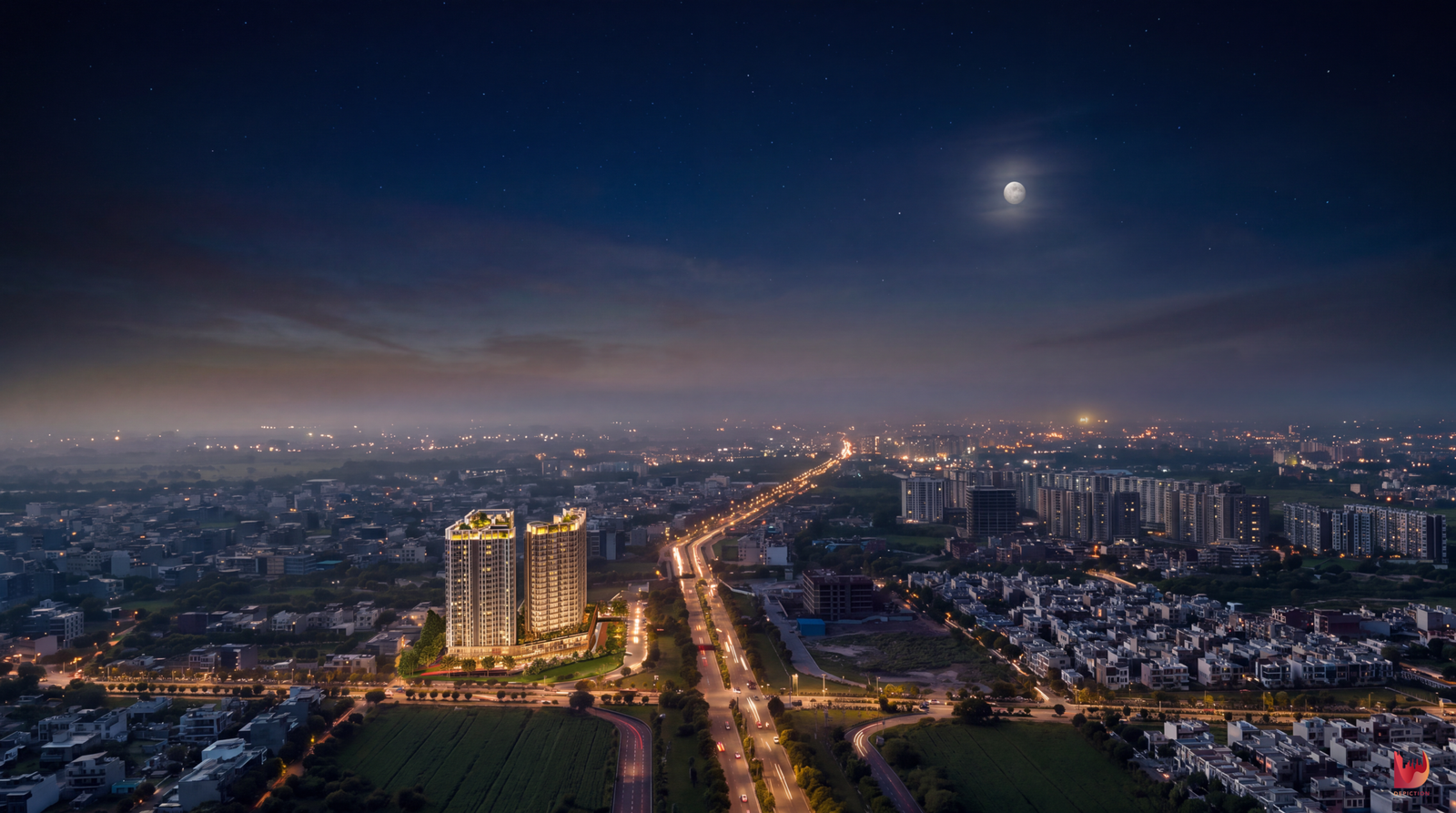 The Marq by Atlantis night aerial view